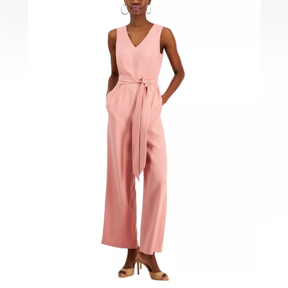 INC International Concepts Barbie Pink V-Neck Jumpsuit Tie Waist size 8 women’s
